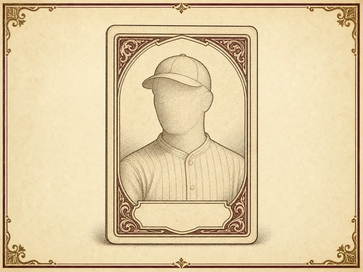 Vintage catalog illustration of a classic trading card in a framed plate